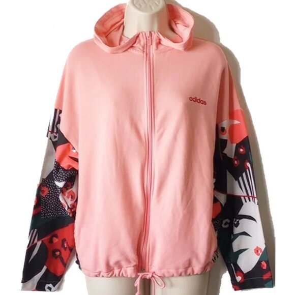 Adidas x Farm Rio Essentials Full Zip Hoodie Track Top XS Oversized Sweatshirt - Picture 2 of 12